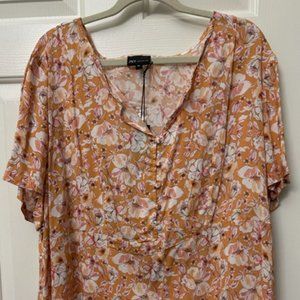 Jones New York Women Peasant Ditsy Floral Blouse Short Sleeve - 2X